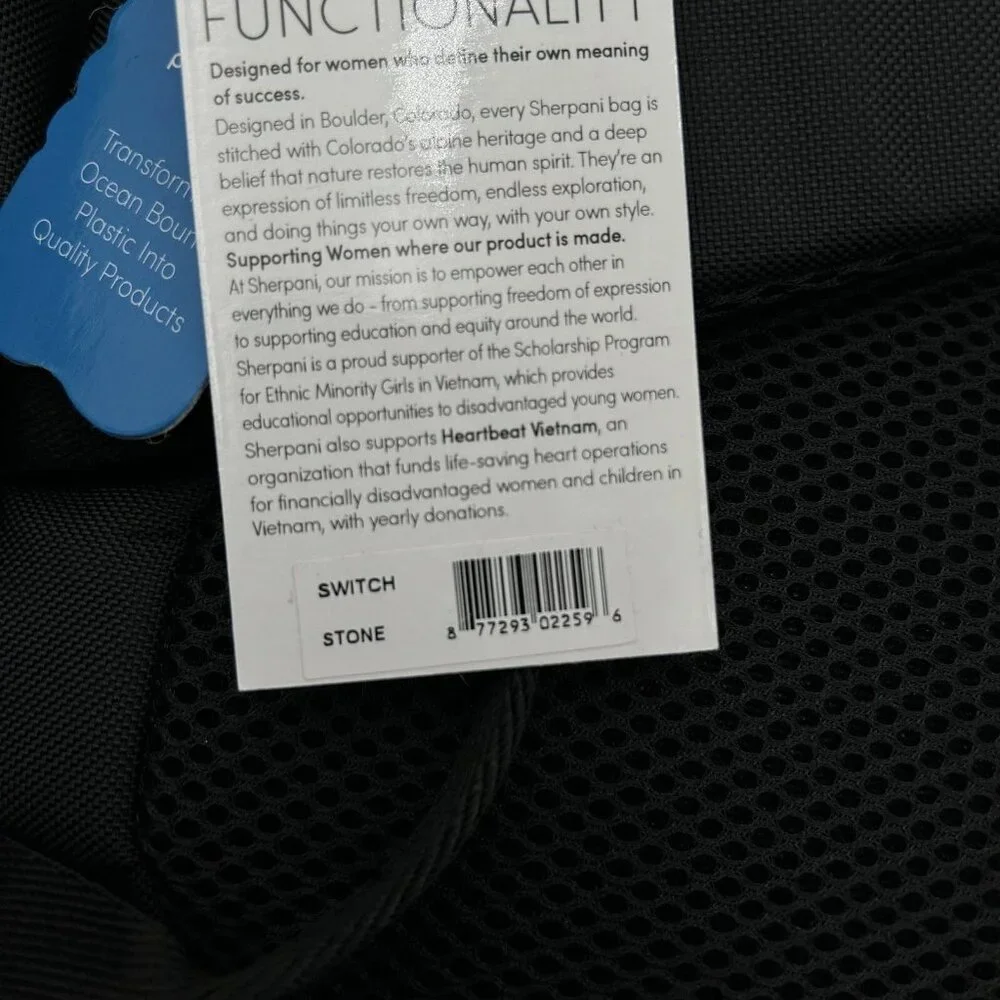 Sherpani Switch 15L Hiking Backpack Stone Black/Grey Recycled Eco‎ Travel Bag